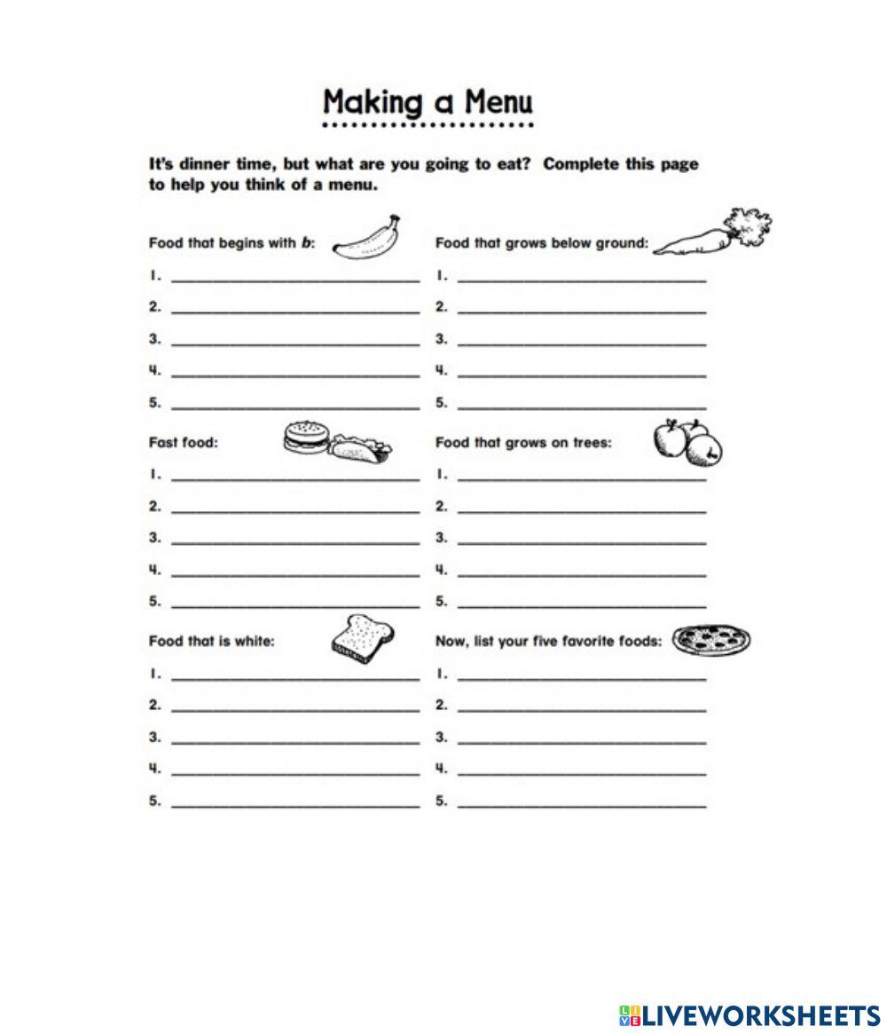 Food online exercise for Grade 4 Live Worksheets