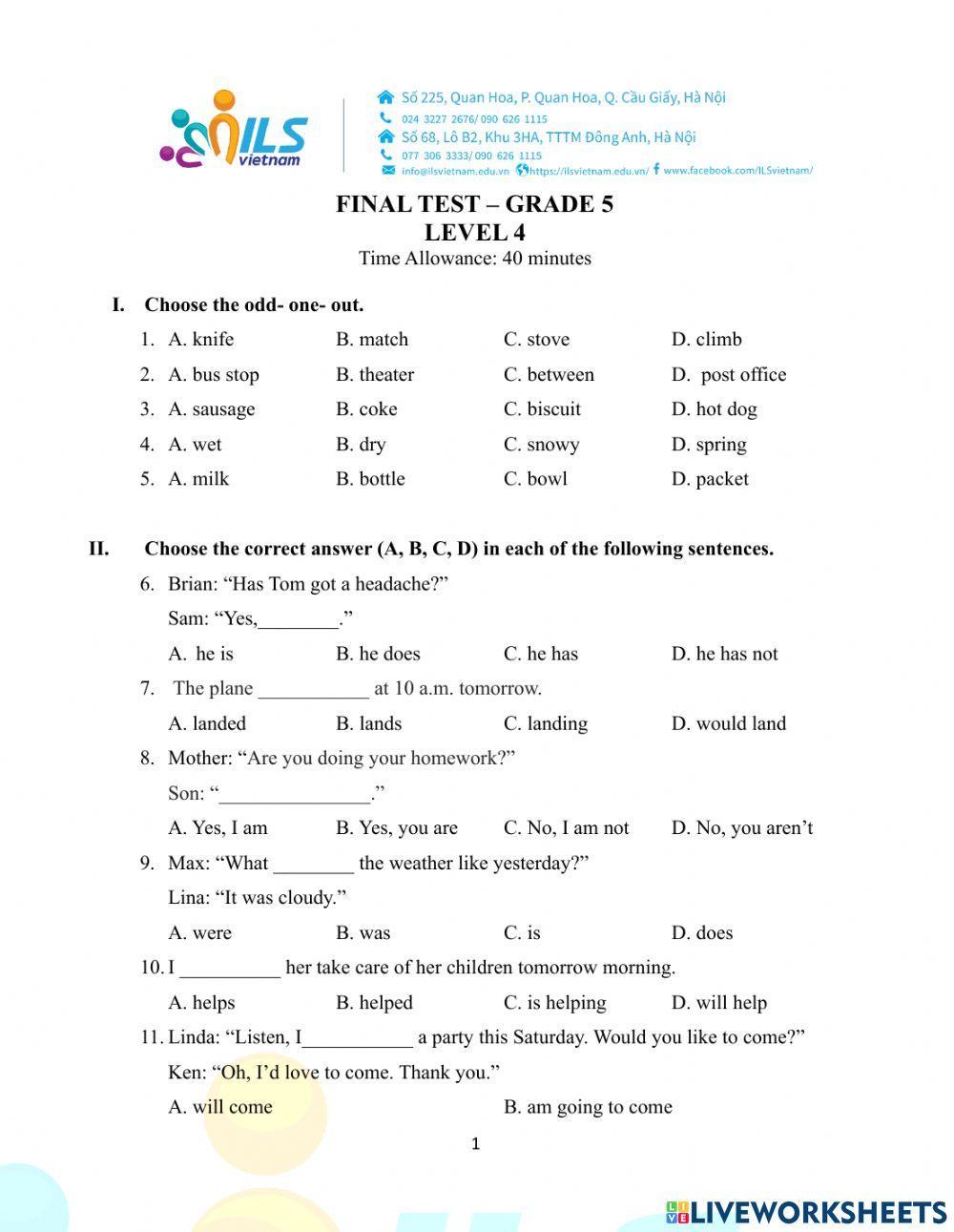 Grade 5-Final Test-Level 4