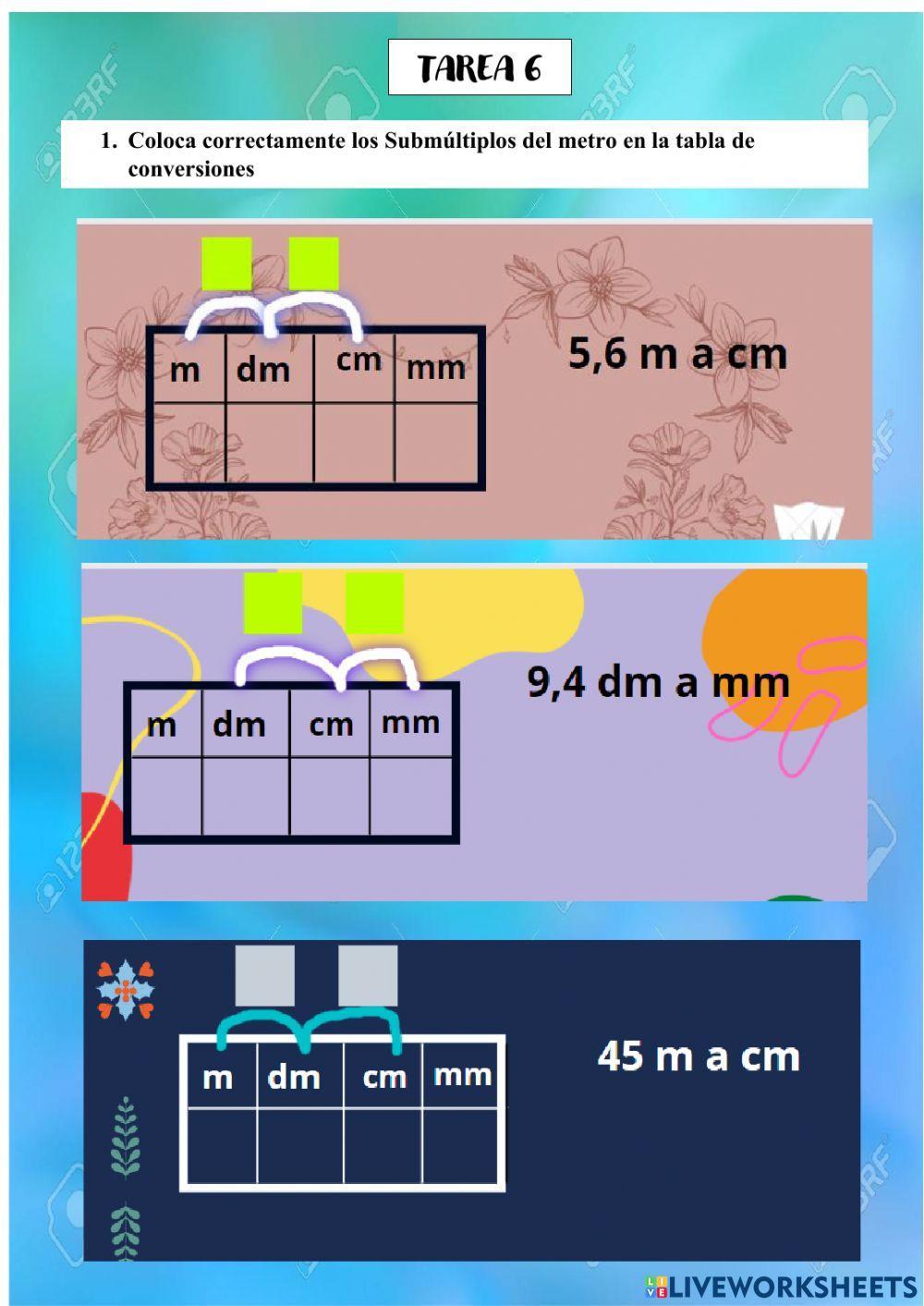 Conversiones con los submúltiplos del metro