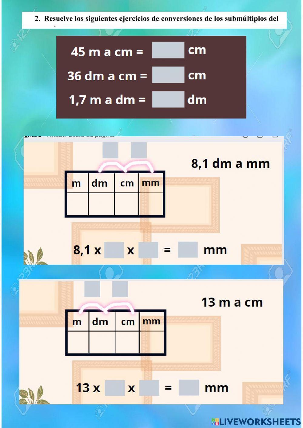 Conversiones con los submúltiplos del metro