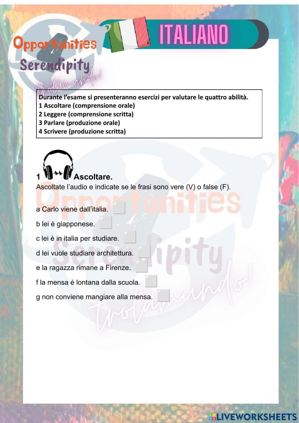 Progetto italiano, modelo examen a1