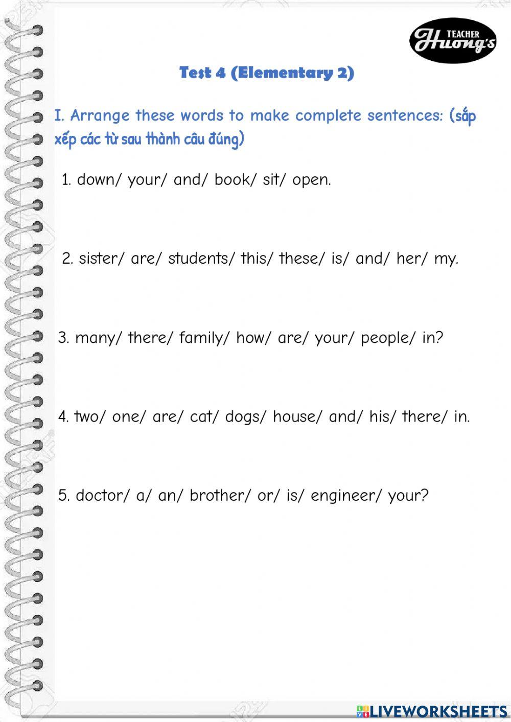 Test 4 (Elementary 2)