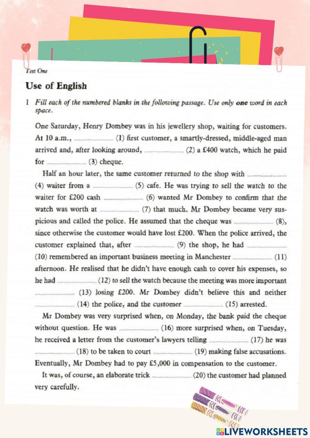 Practice for FCE Test 1