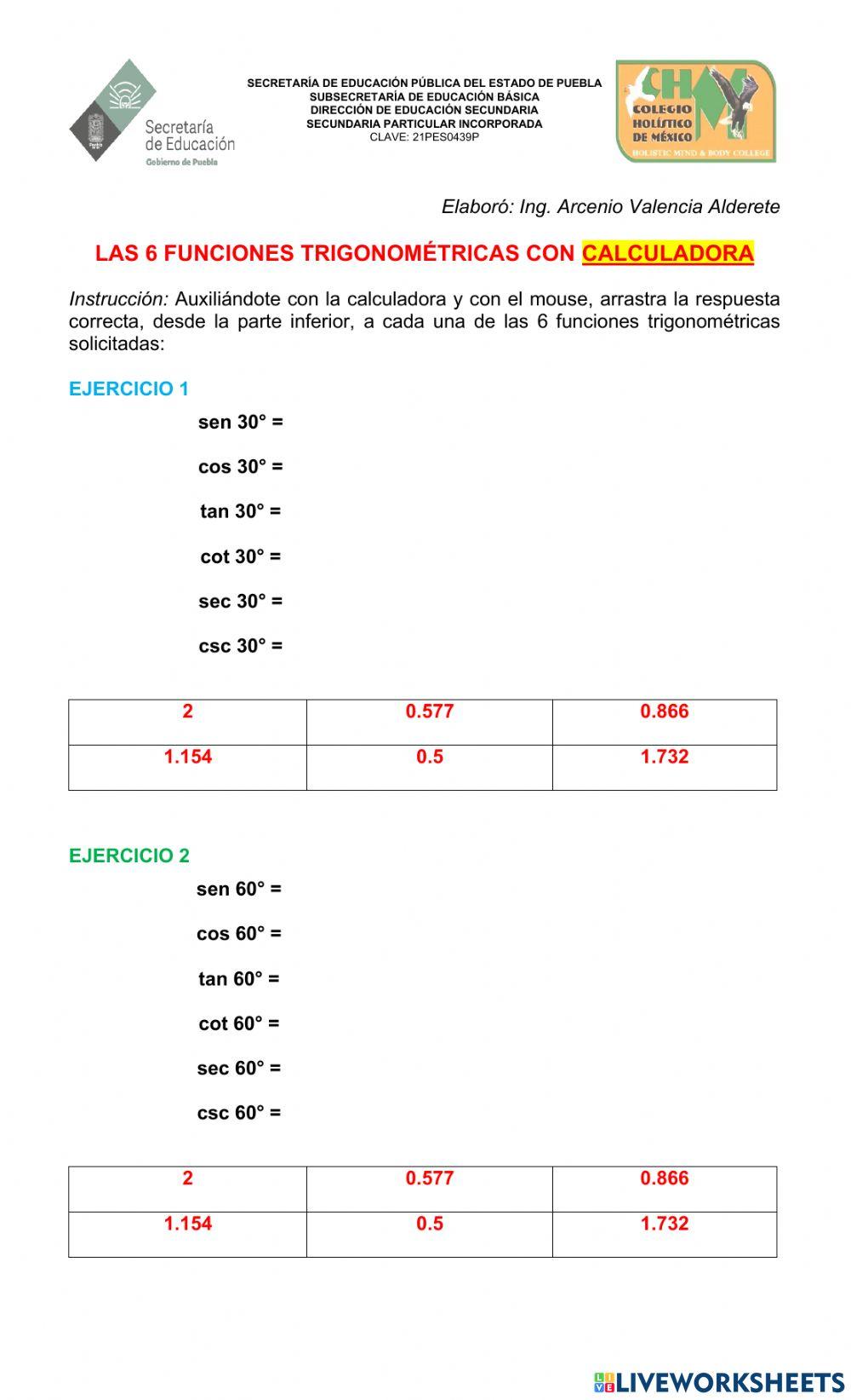 Funciones trigonométricas con calculadora