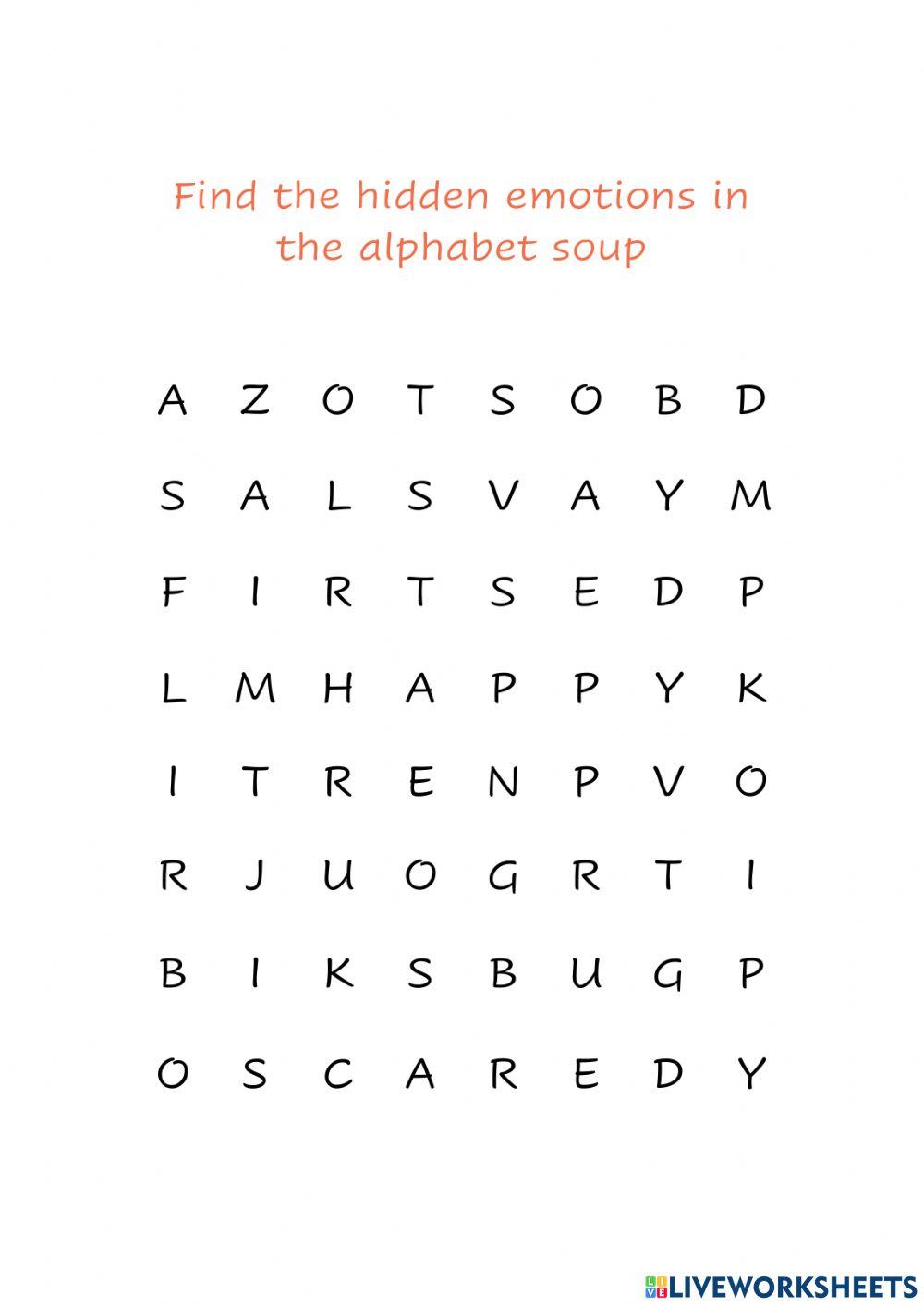 Emotions wordsearch
