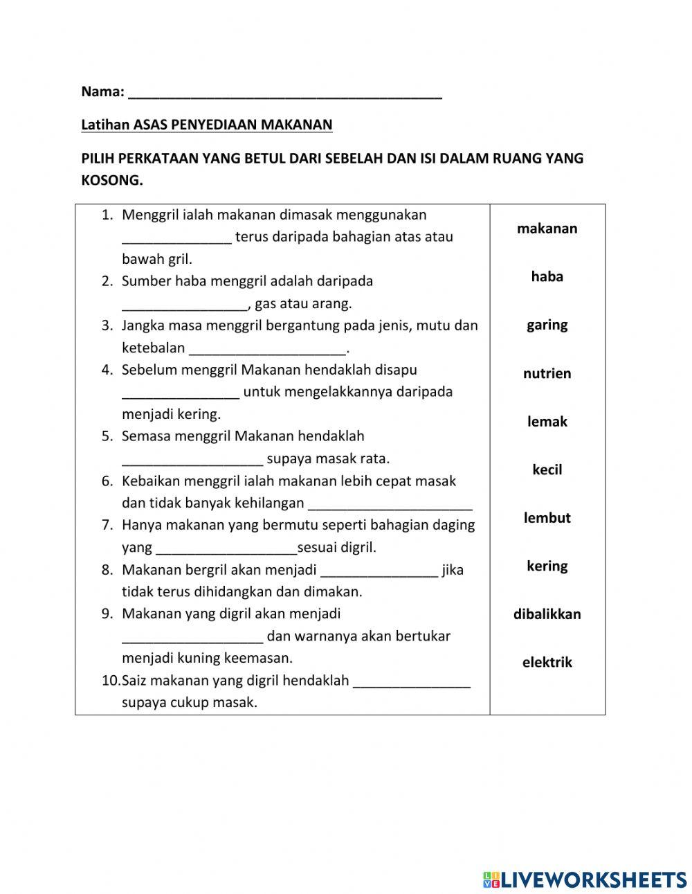 Latihan asas penyediaan makanan