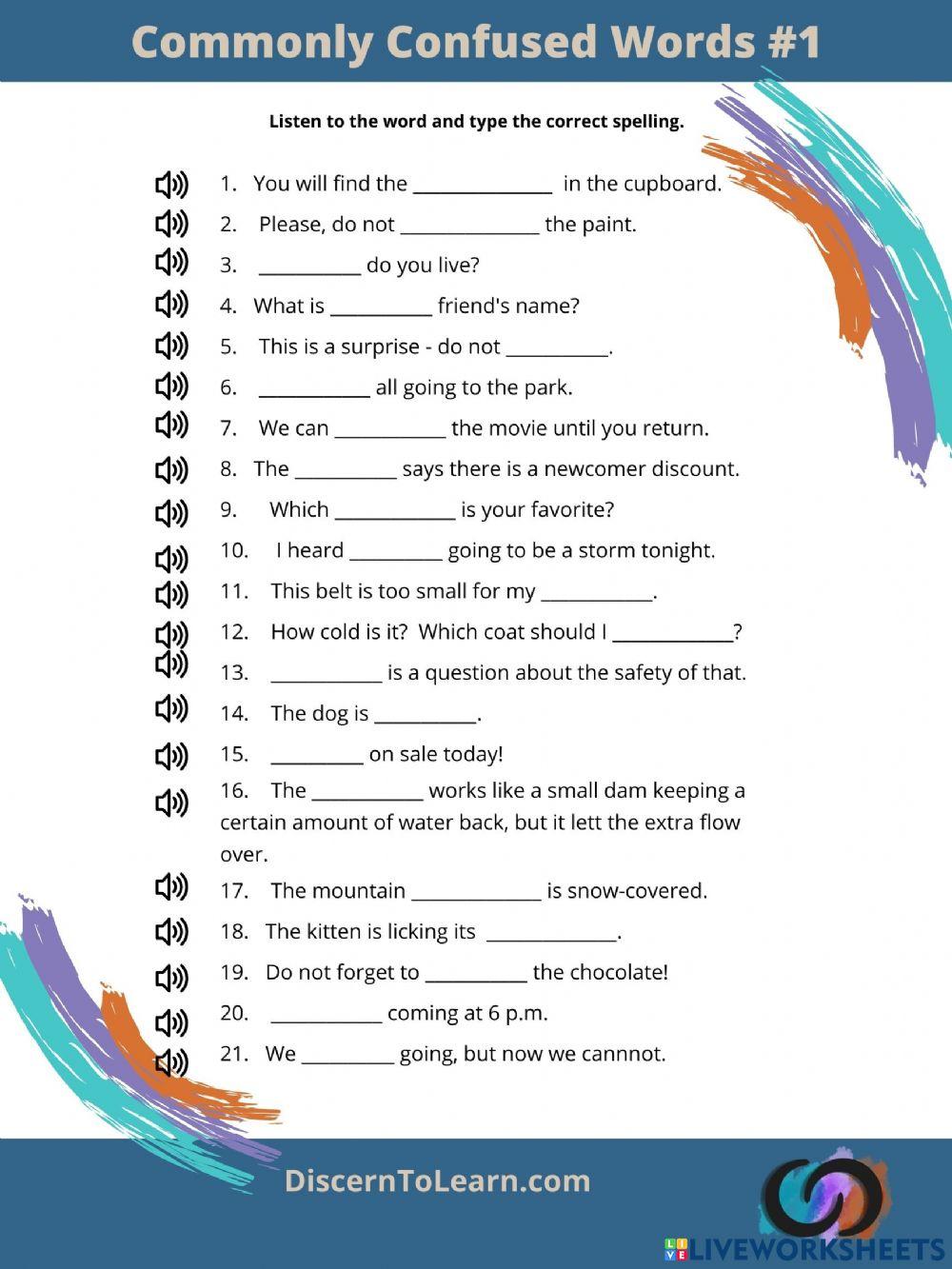 Commonly Confused Words Worksheet Answers