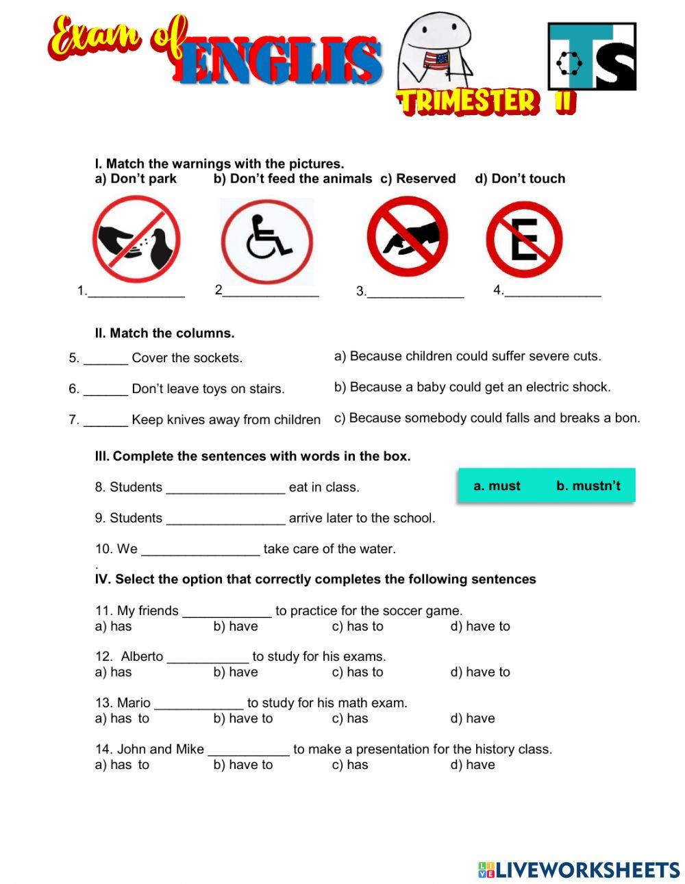 Examen de Ingles del Segundo Trimestre