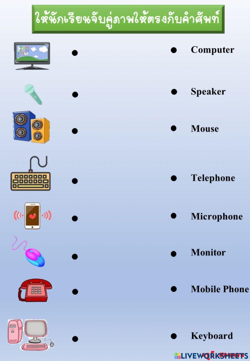 กิจกรรมจับคู่คำศัพท์อุปกรณ์เทคโนโลยีสารสนเทศ