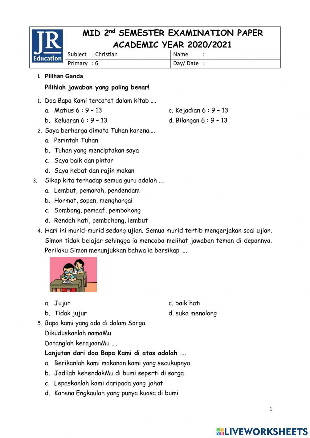 Mid semester Christian Grade 6