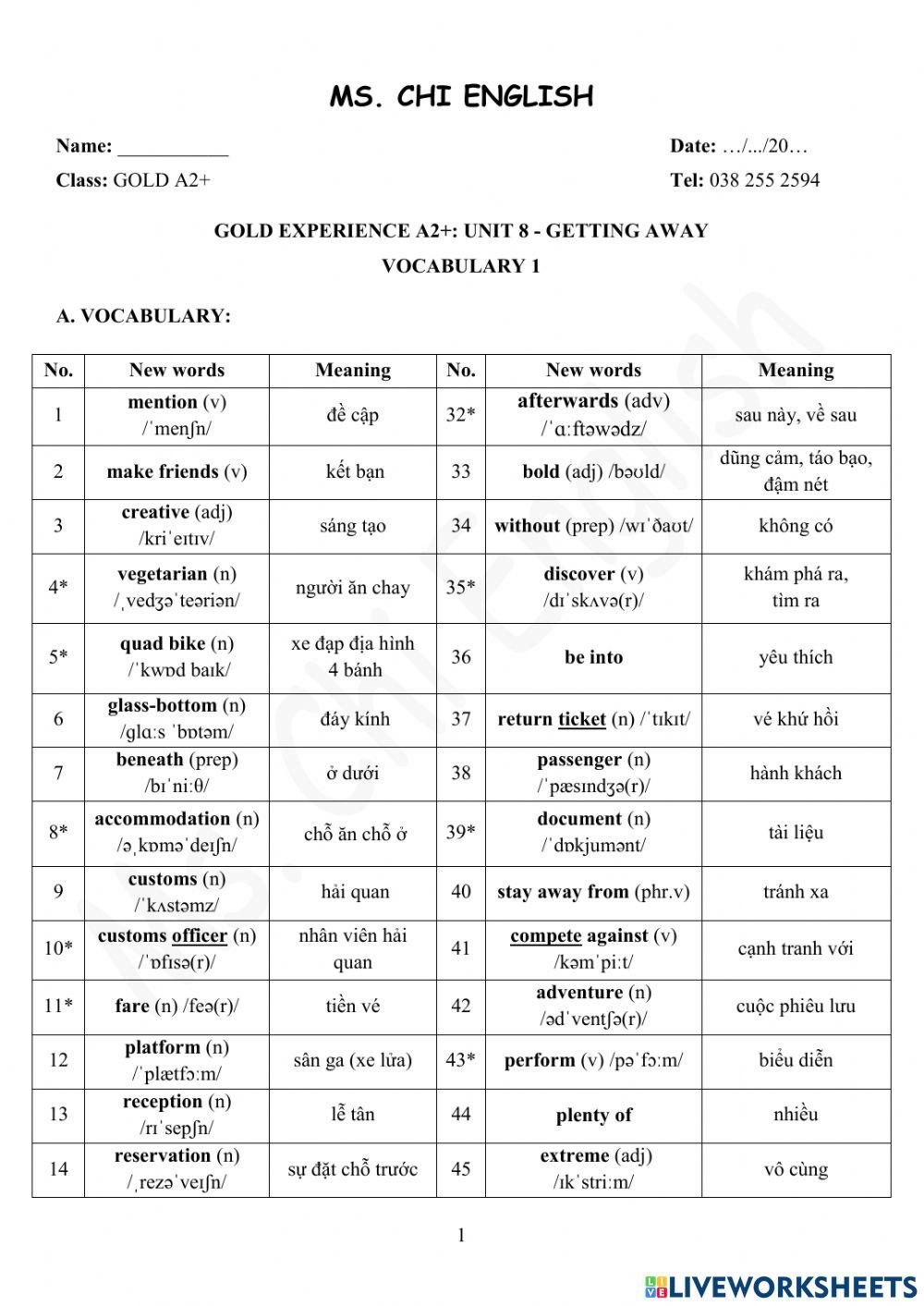07.03.22- Gold A2+ - U8 Vocab 1
