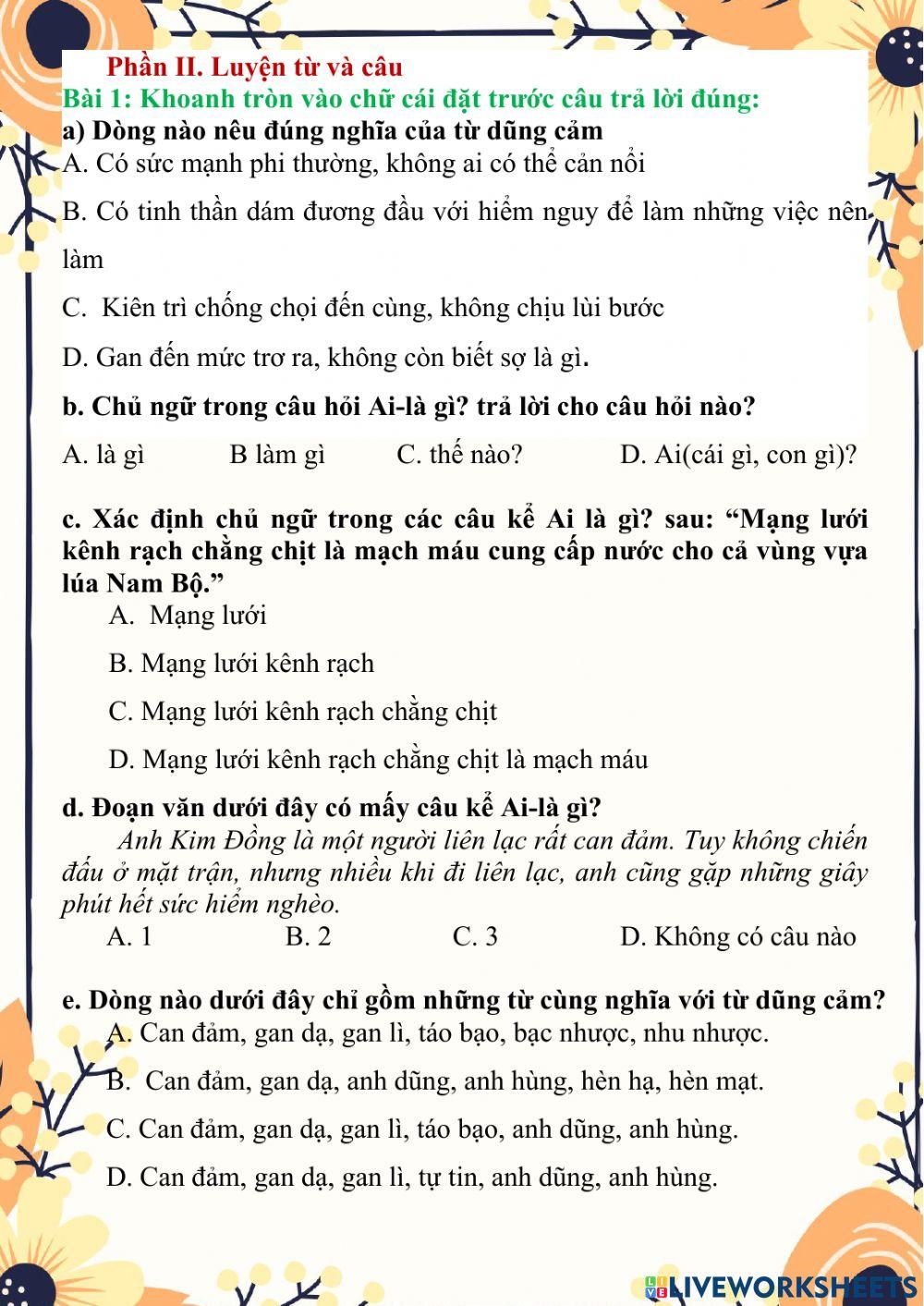 Ôn tập Tiếng Việt lớp 4 Tuần 25