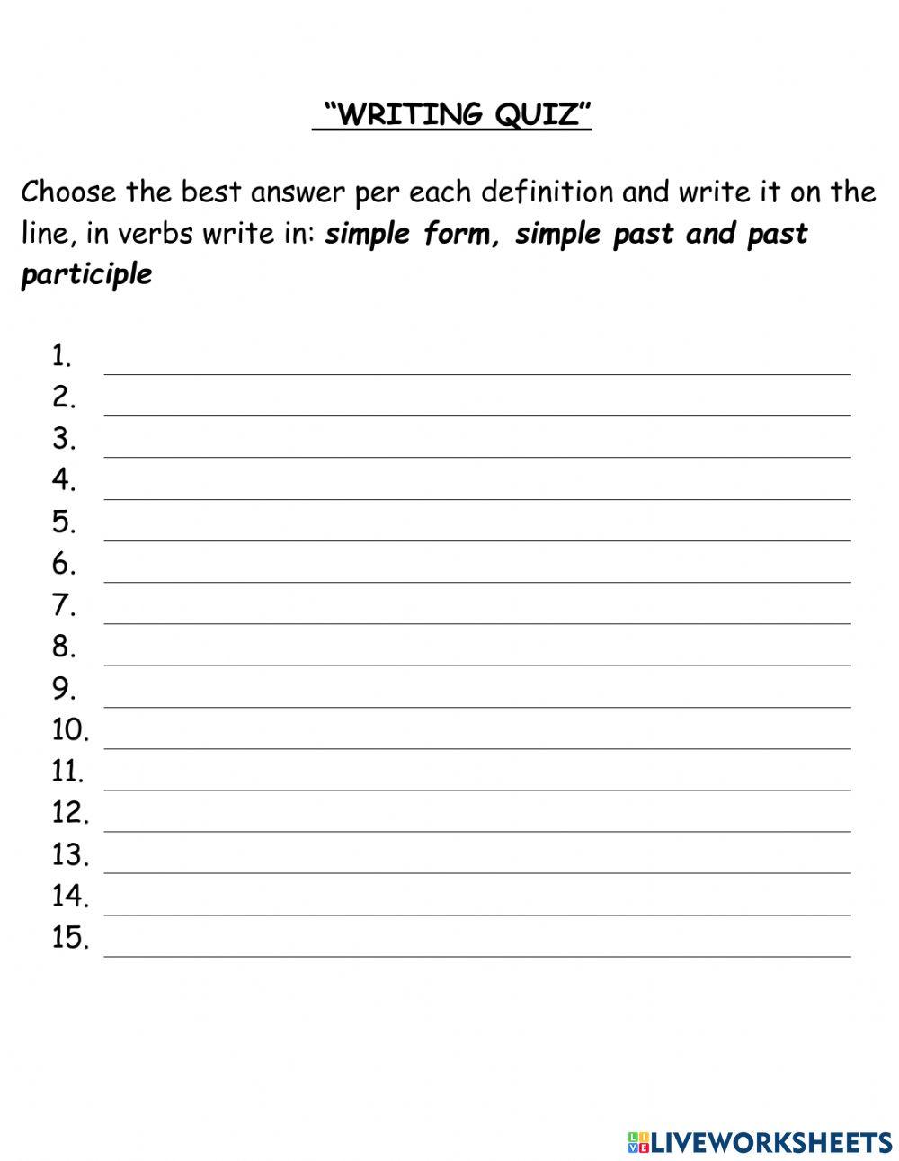 WRITING QUIZ MARCH 4th VOC 21