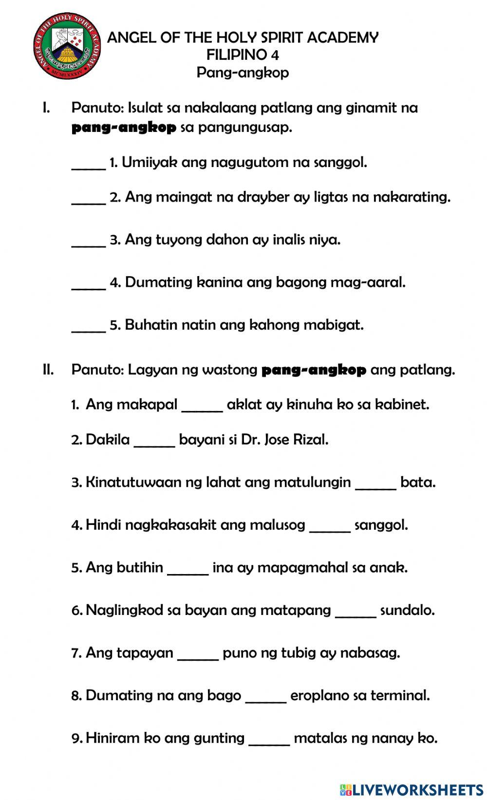 Paggamit Ng Mga Pang Angkop
