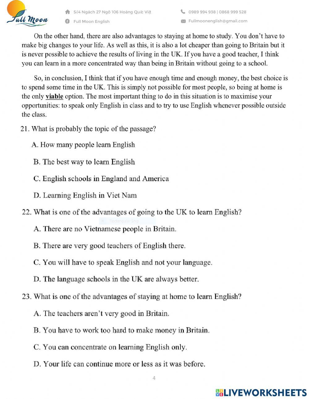 Đề thi vào 10. Practice Test 4