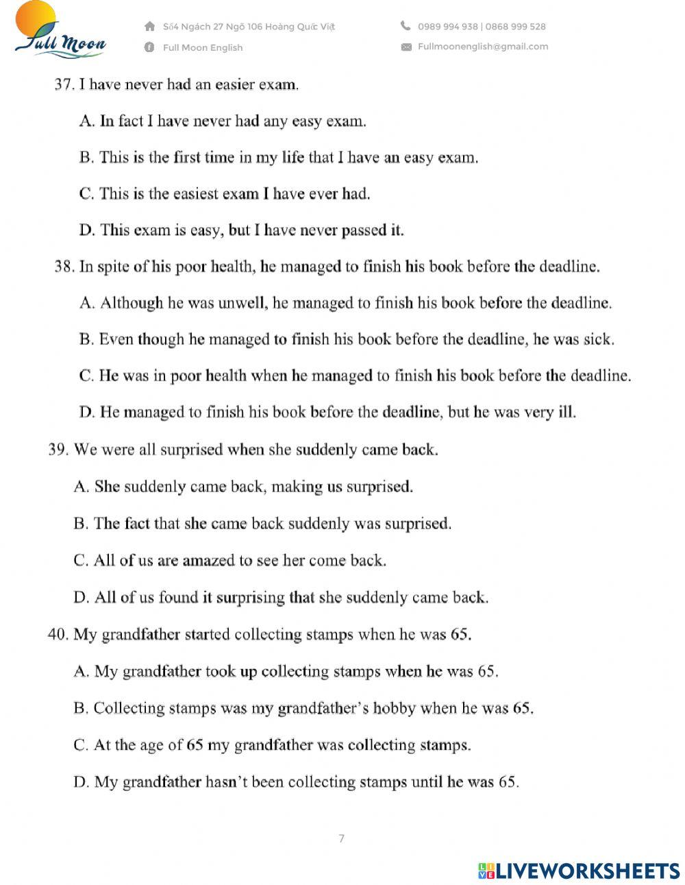 Đề thi vào 10. Practice Test 4