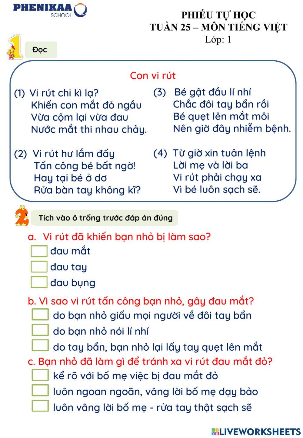 Phiếu cuối tuần 25 - Tiếng Việt
