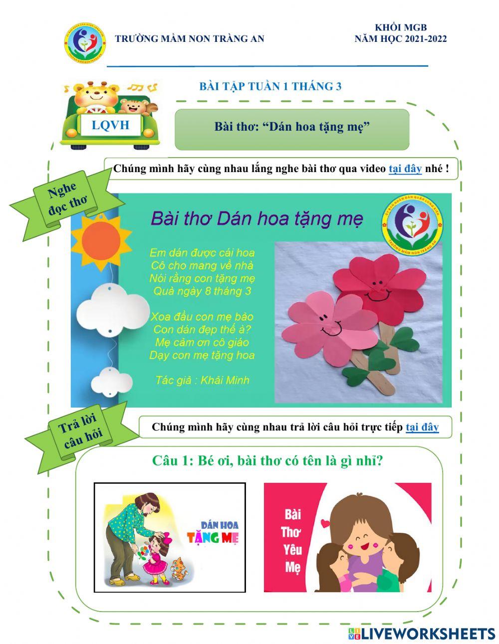 Bài thơ: -Dán hoa tặng mẹ-