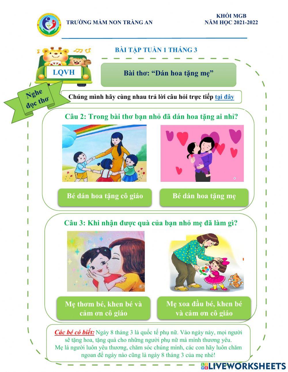 Bài thơ: -Dán hoa tặng mẹ-