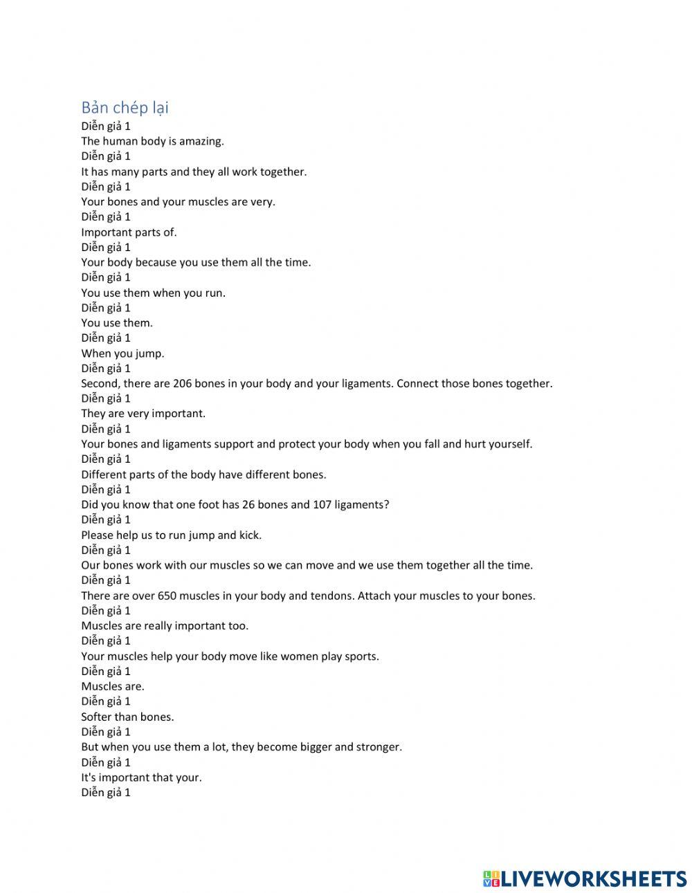 Speaking Practice. Humanbodies