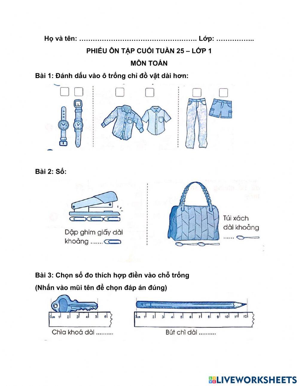 Phiếu ôn tập Toán - tuần 25