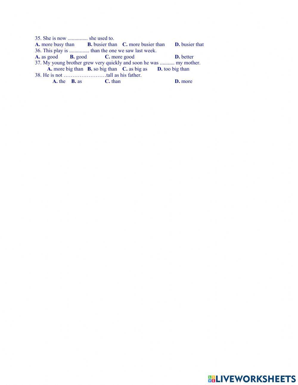 Comparision- multiple choice
