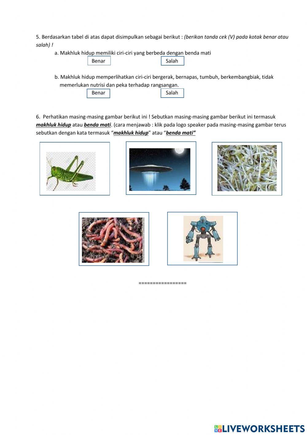 Ciri-Ciri Makhluk Hidup