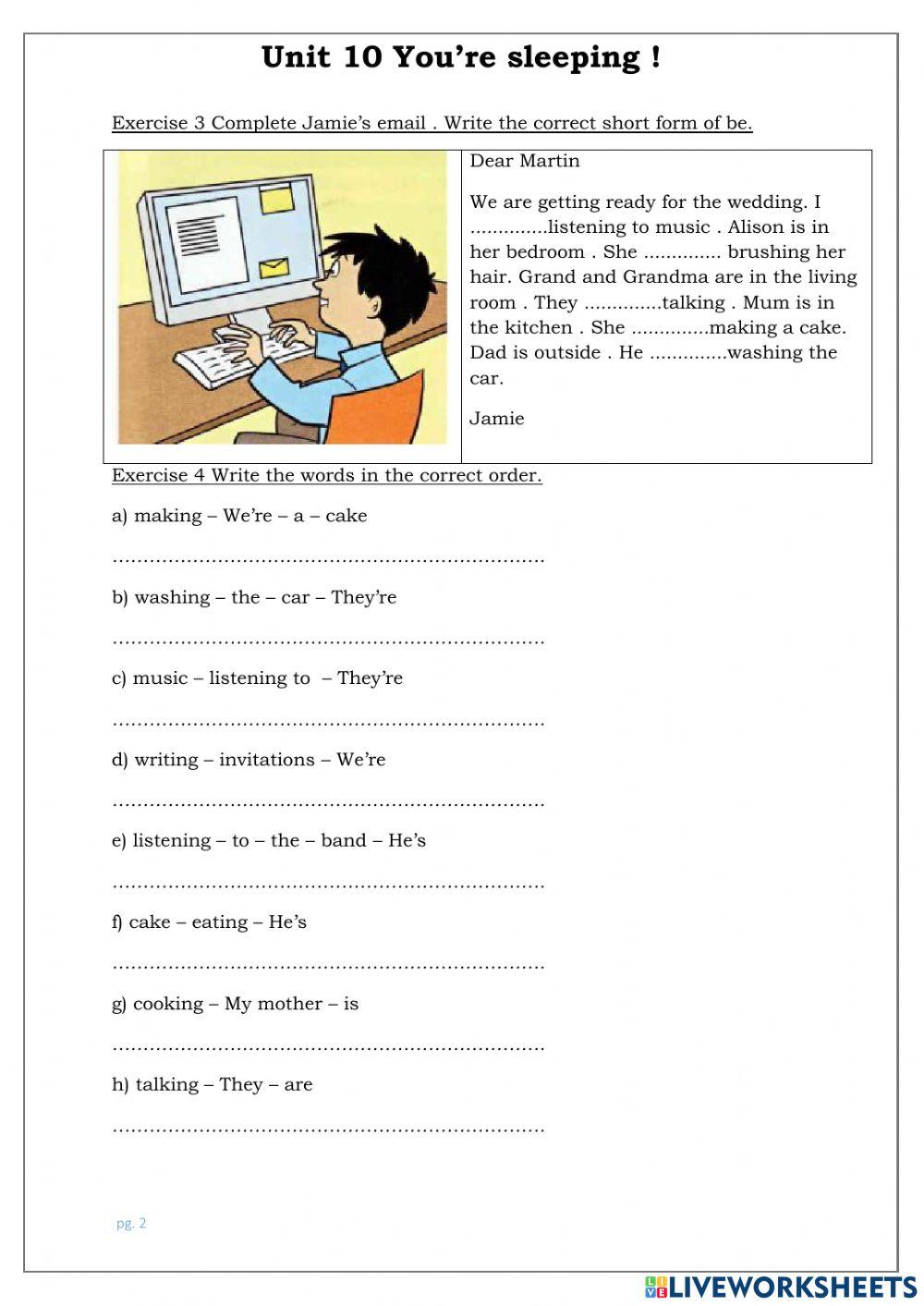 Unit 10: You #39 re sleeping online exercise for Live Worksheets