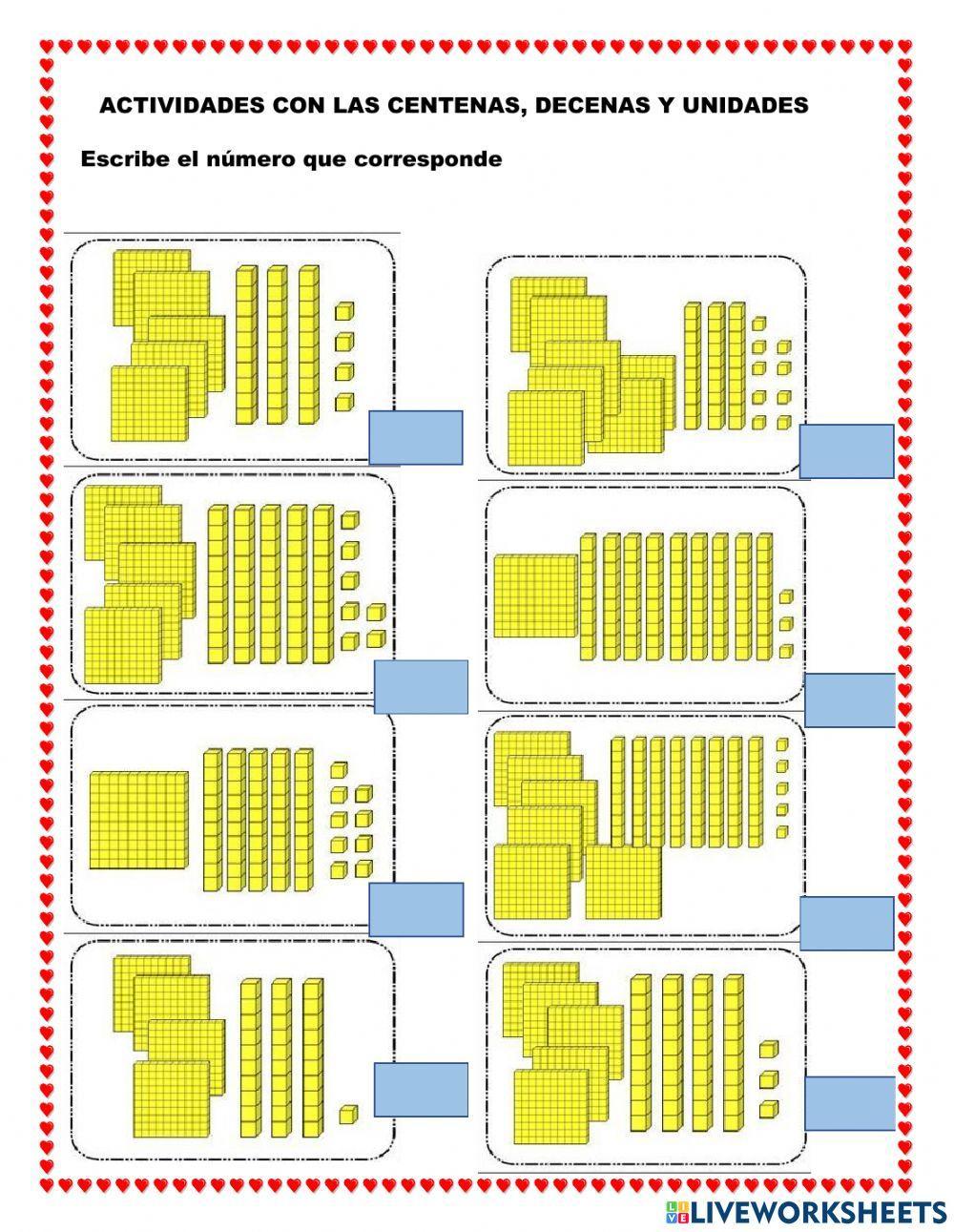 Actividades con centenas, decenas y unidades