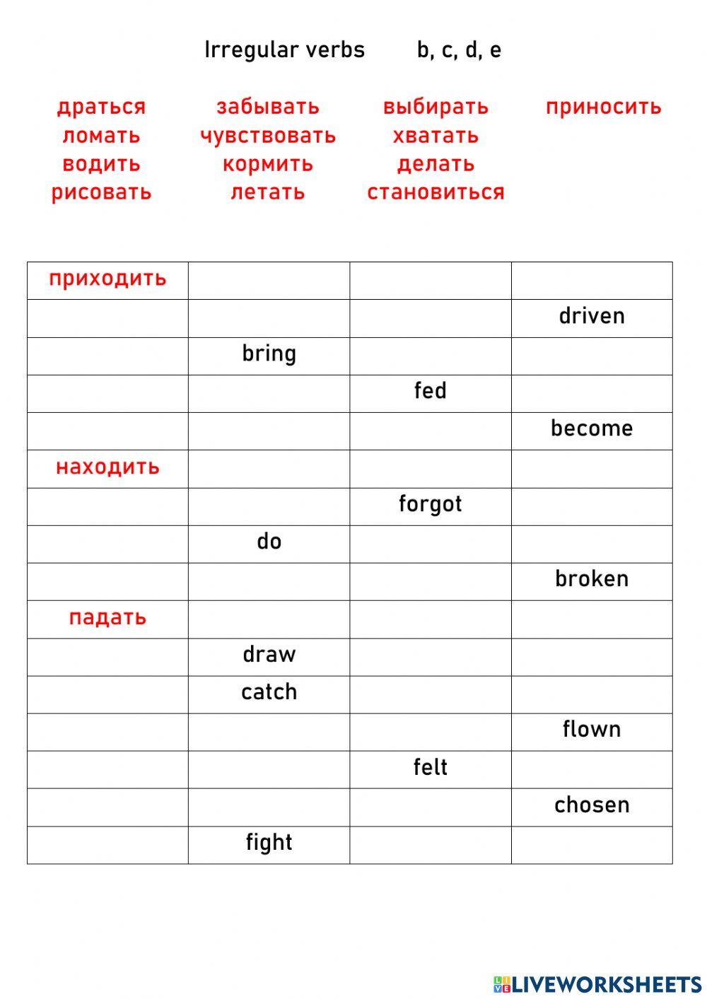 Irregular verbs-b-f