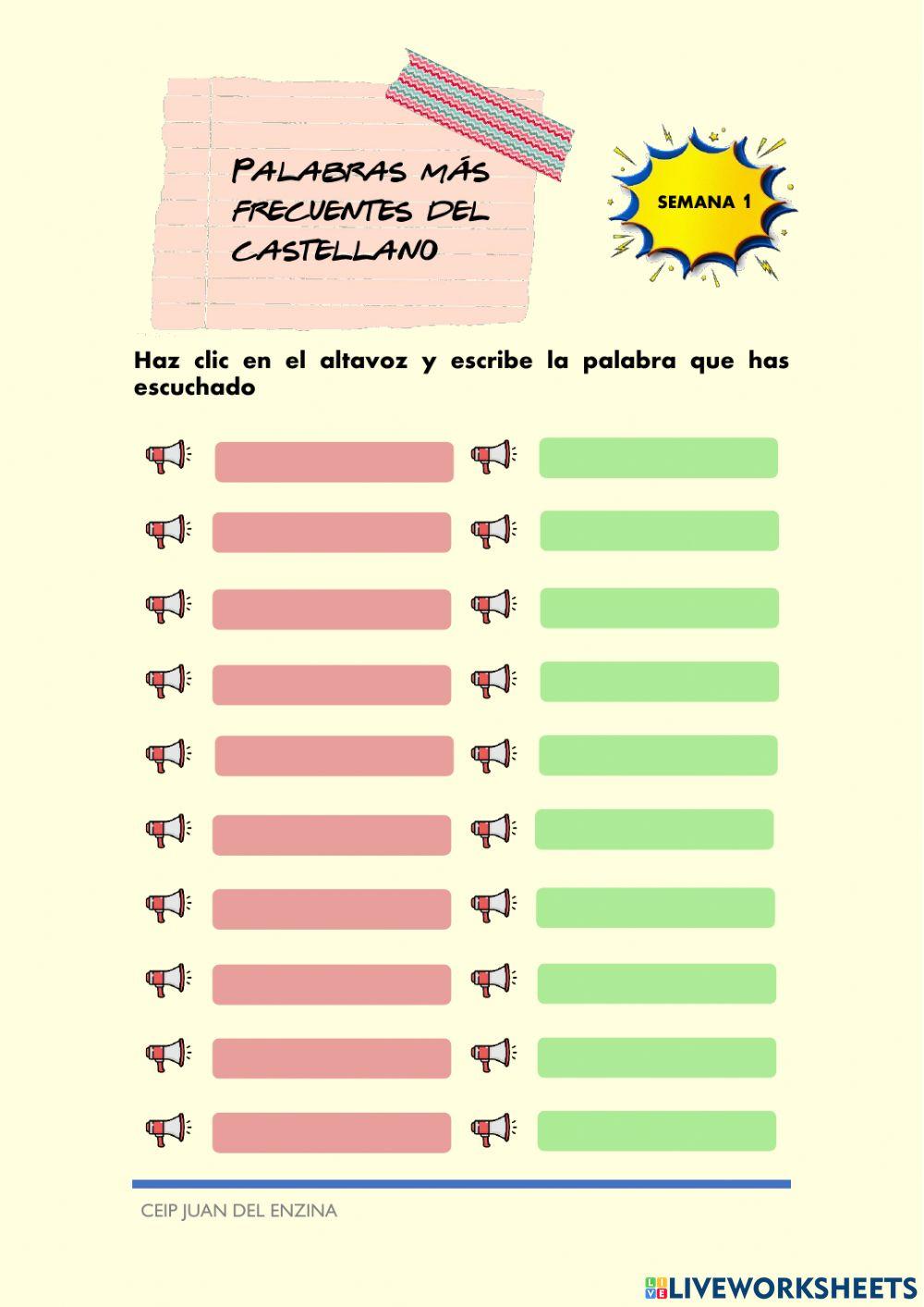 Palabras más frecuentes del castellano 1