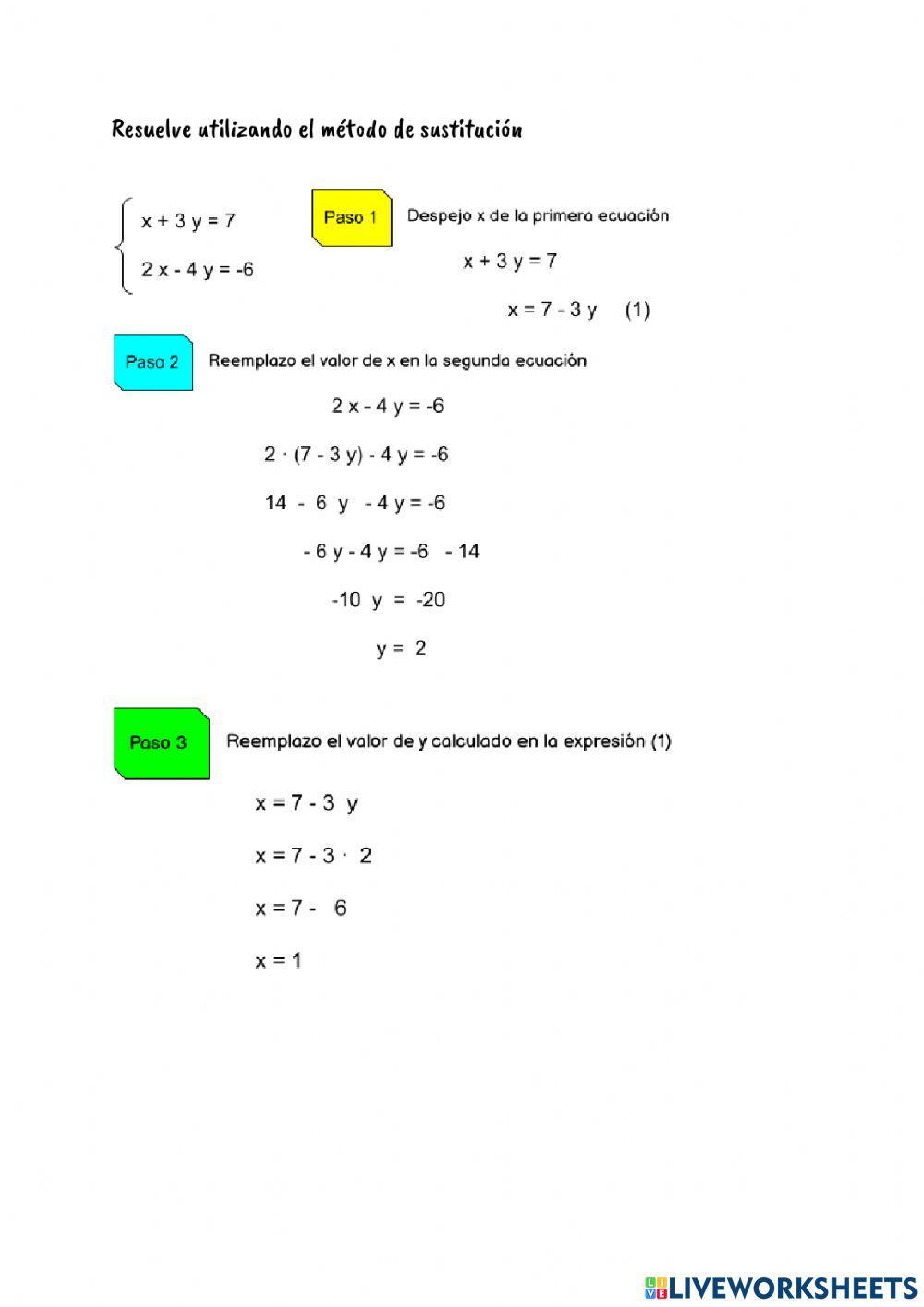 Sistemas de ecuaciones resolución por sustitución