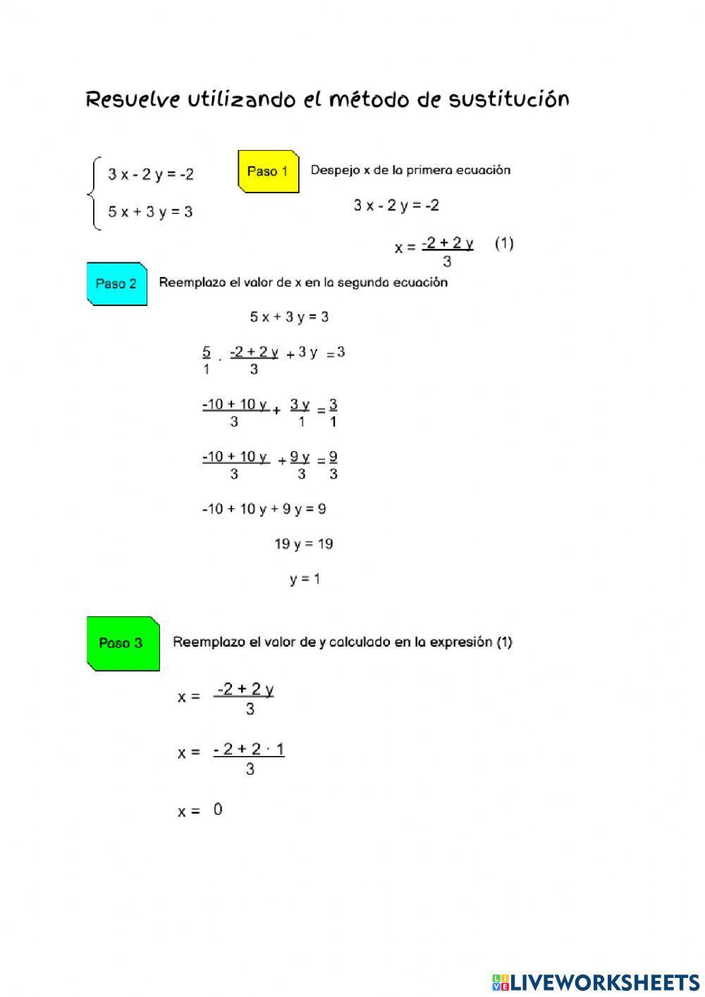 Resolución de sistemas método de sustitución 2