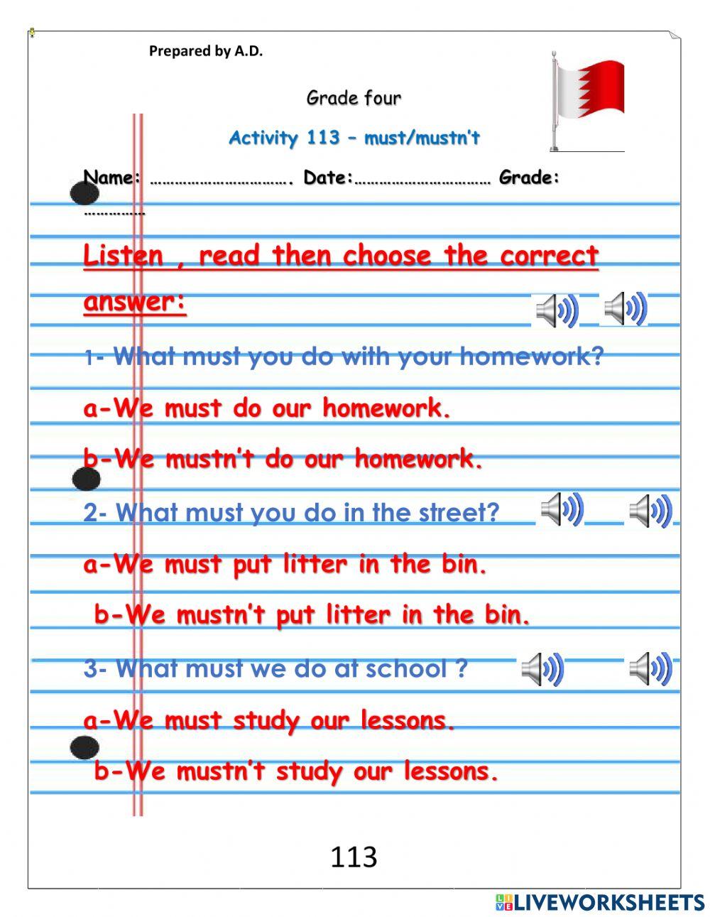 Listen, read and choose