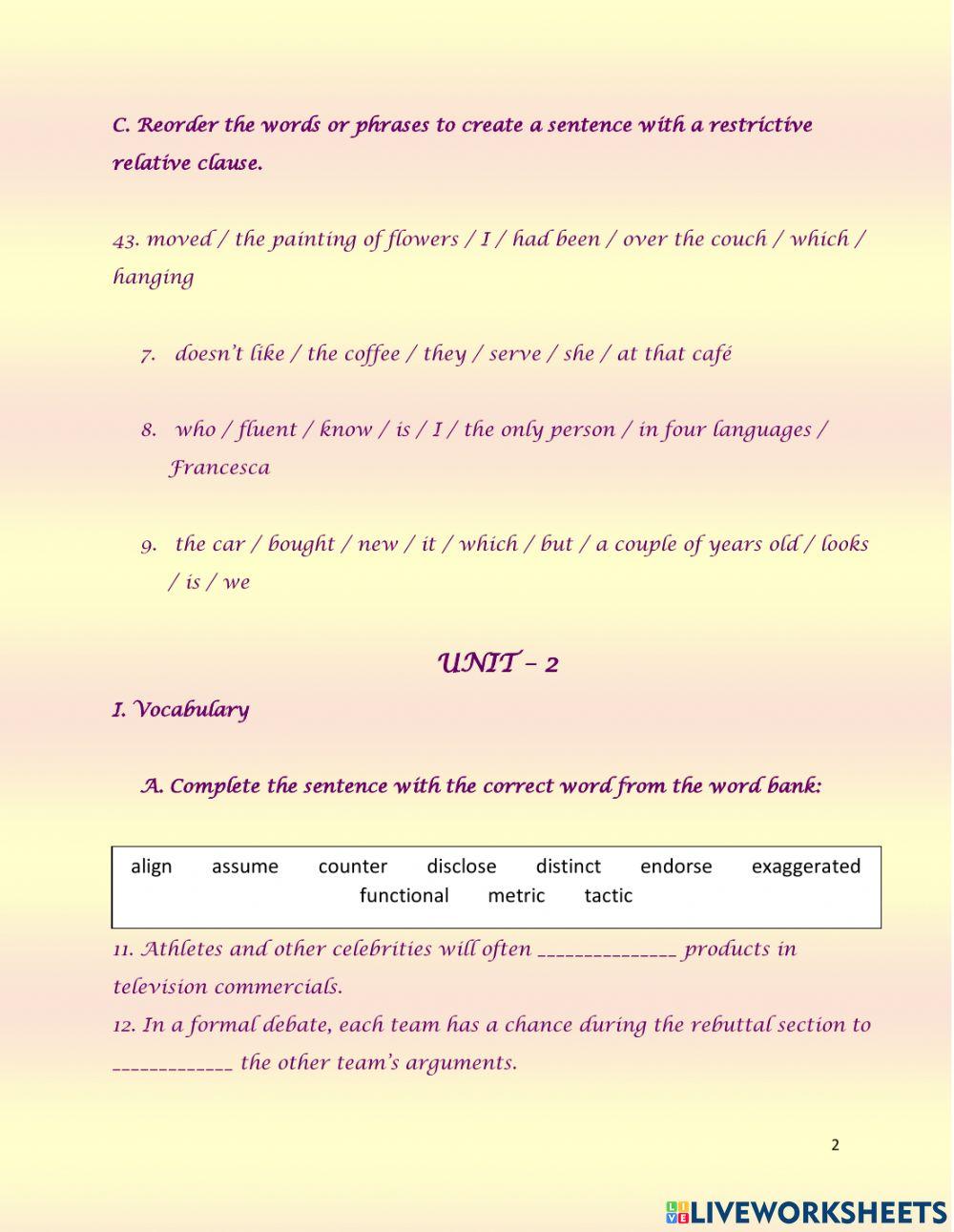 Bk 4 rw - unit 1 & 2 - grammar and vocab