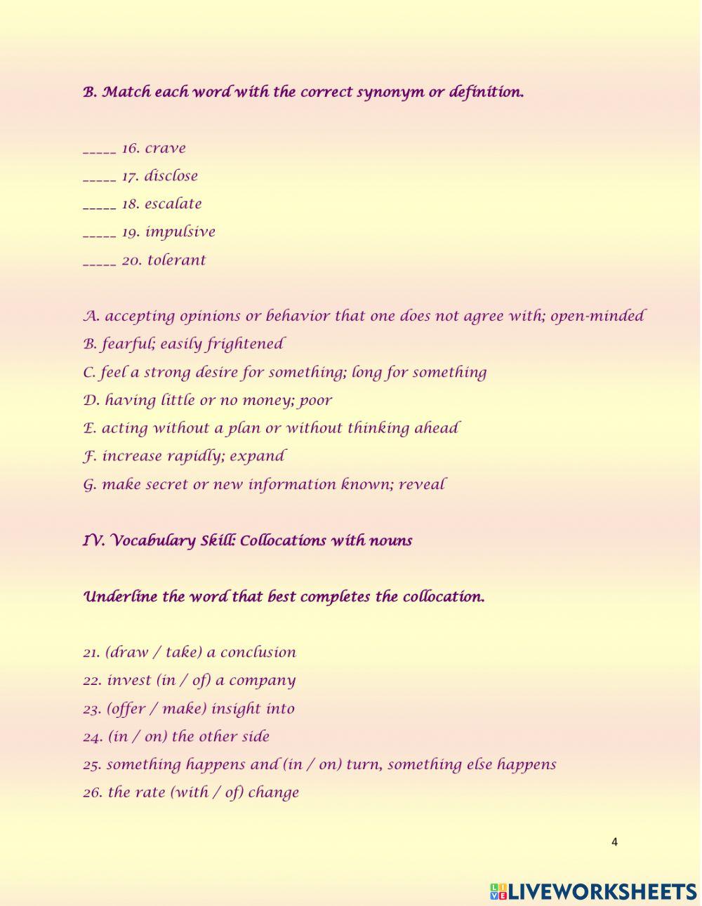 Bk 4 rw - unit 1 & 2 - grammar and vocab