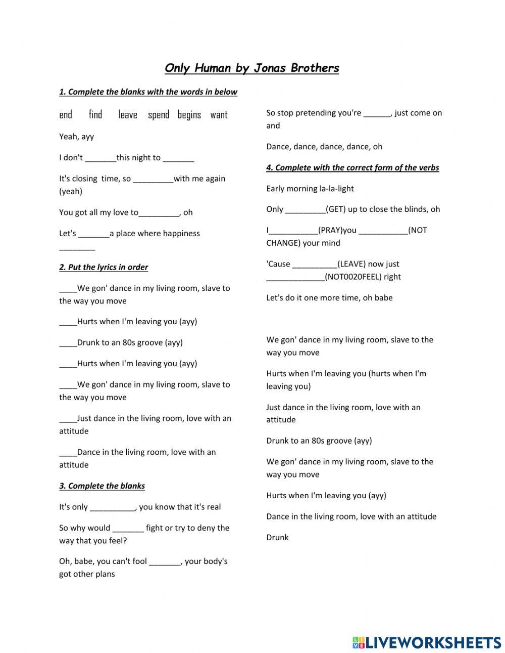 Song: Only Human by The Jonas Brothers