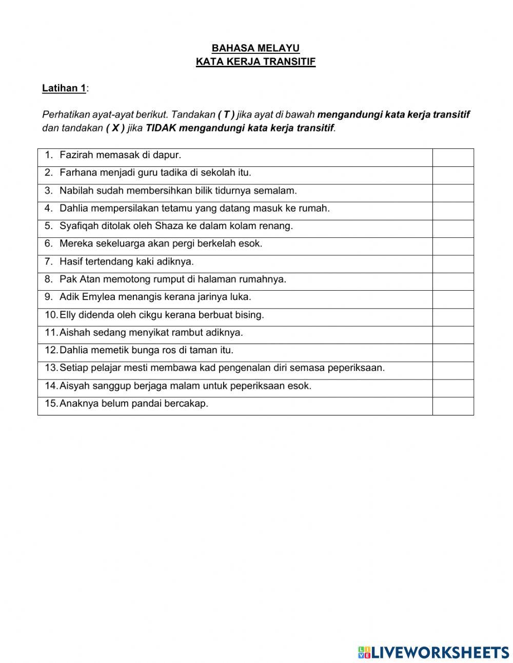 LATIHAN KATA KERJA TRANSITIF