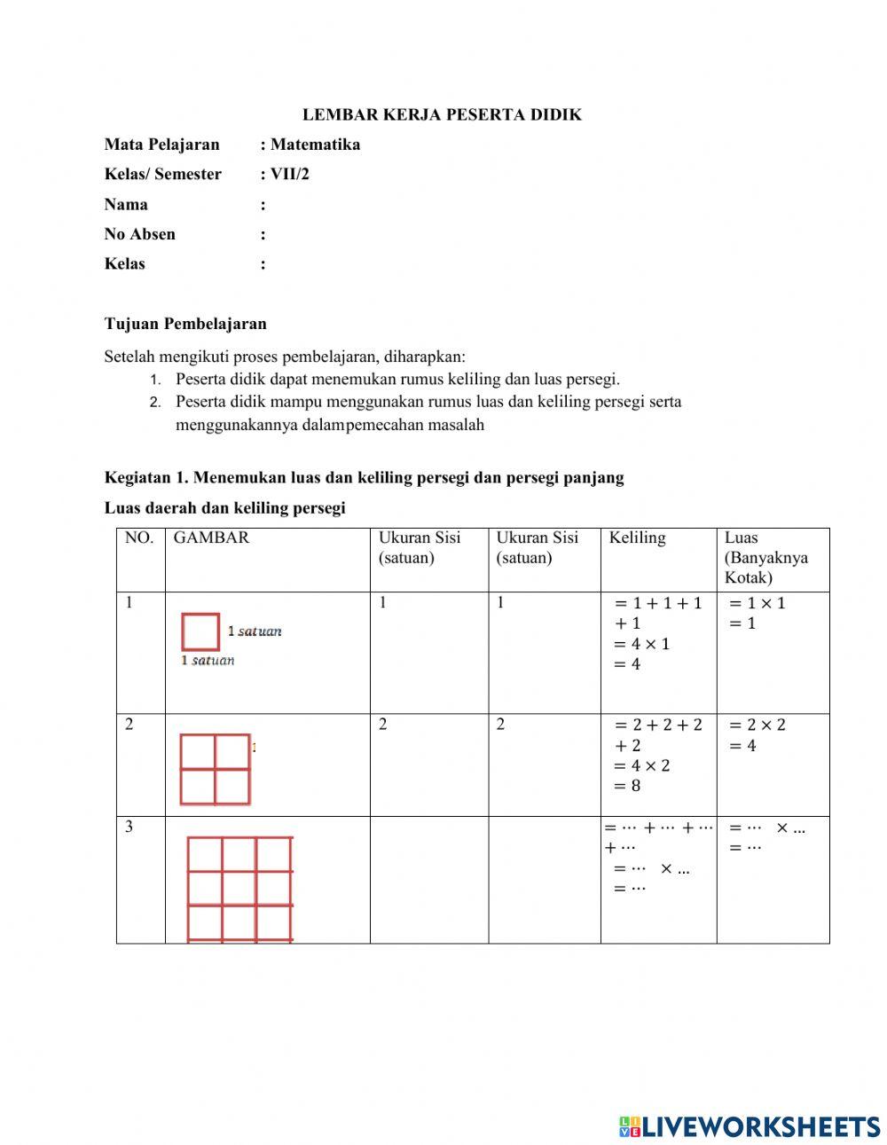 Keliling luas persegi persegi panjang