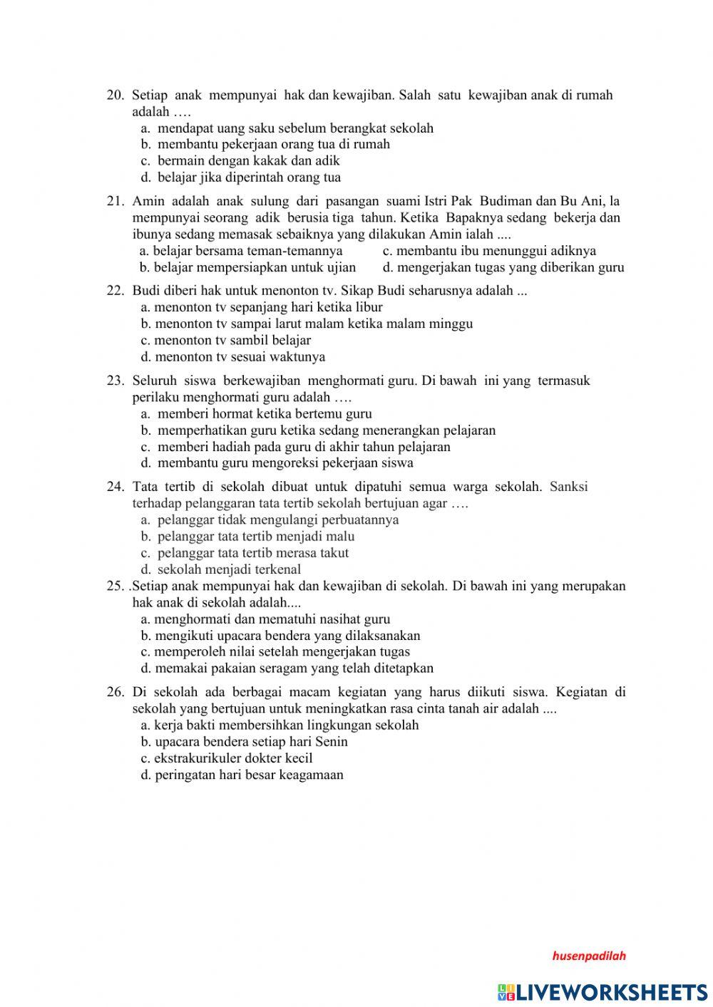 Soal PTS Semester 2 PPKN Kelas 6