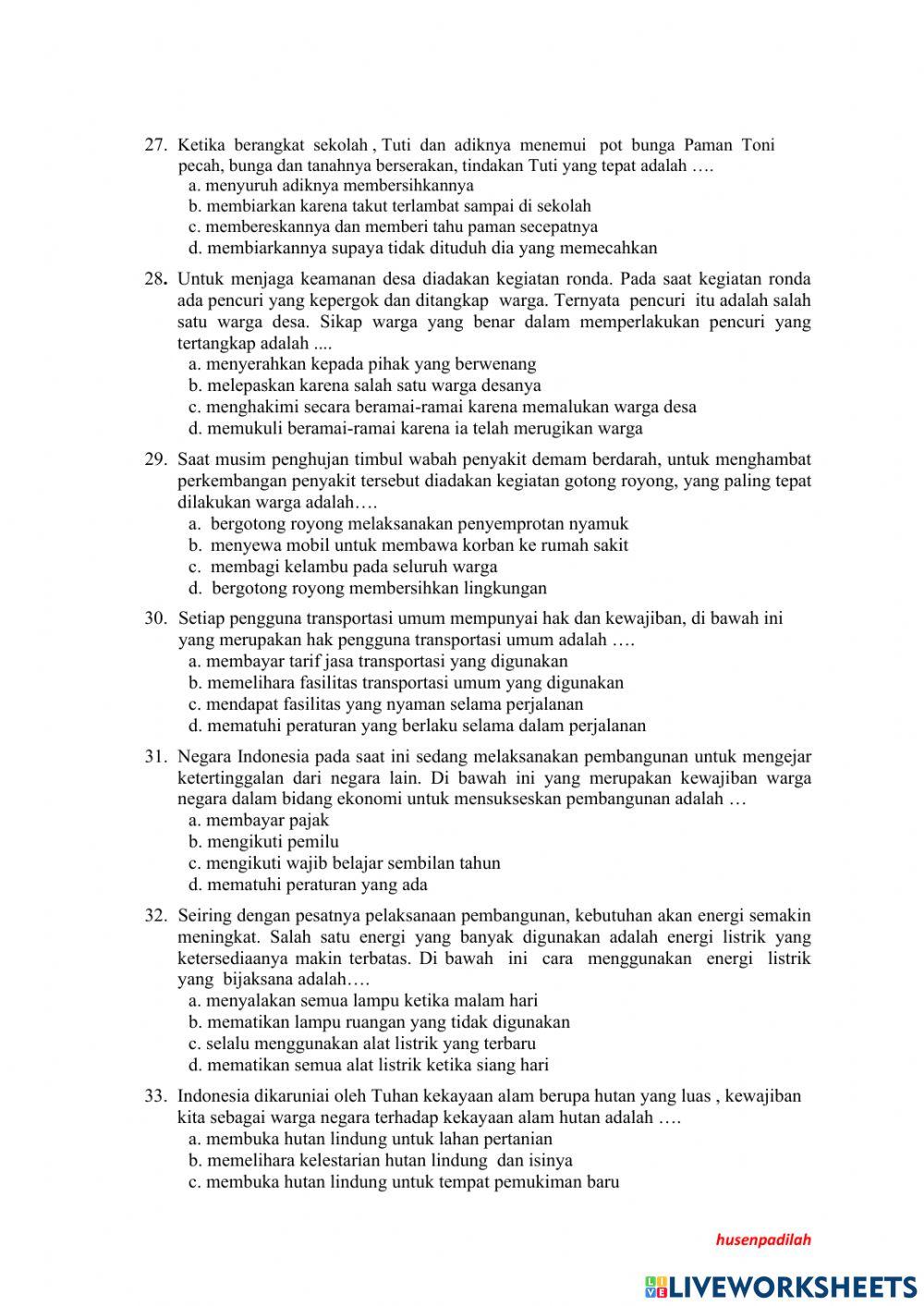 Soal PTS Semester 2 PPKN Kelas 6