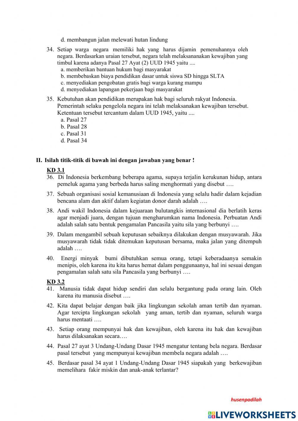 Soal PTS Semester 2 PPKN Kelas 6