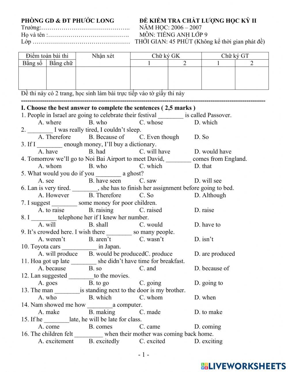 đề thi kì 2 năm 2008