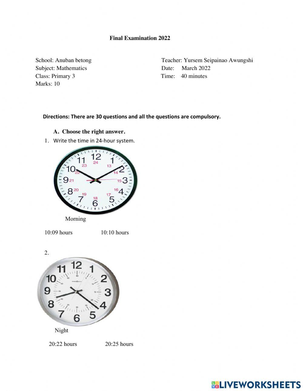 Mathematics final exam p 3