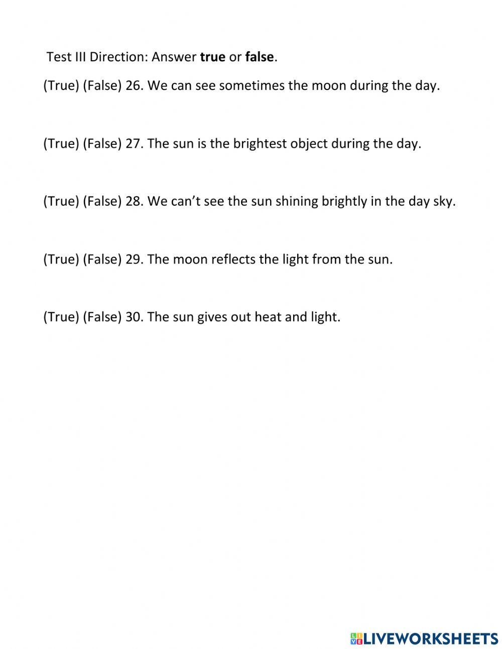Final Exam in Science 1-5 interactive worksheet | Live Worksheets
