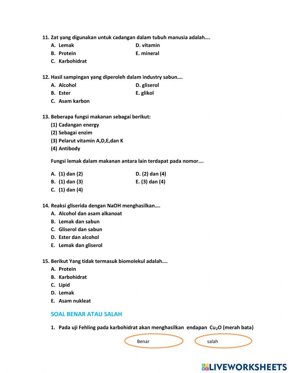 Soal latihan kimia XII Biomolekul