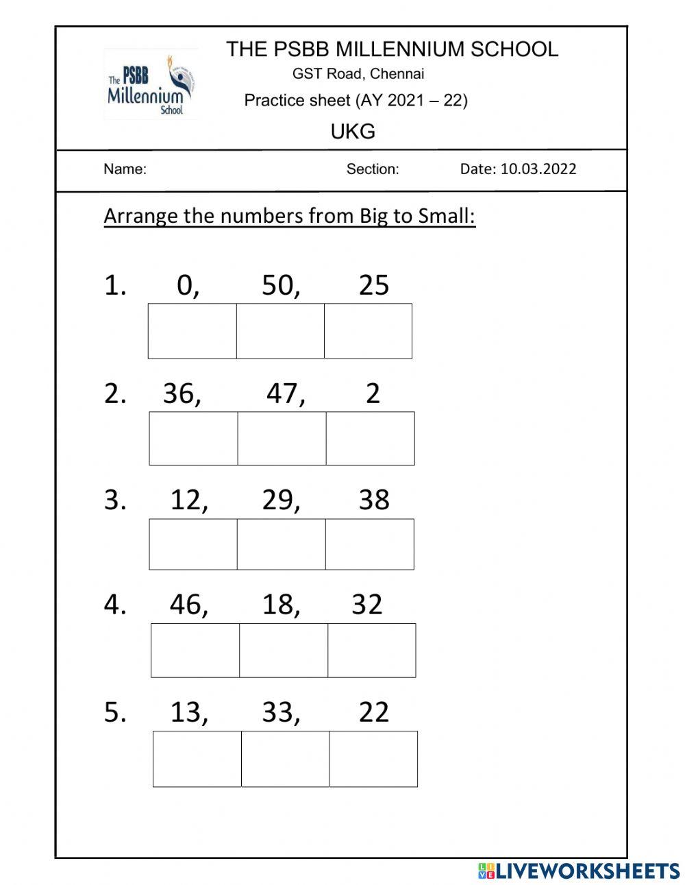 Big to Small activity | Live Worksheets