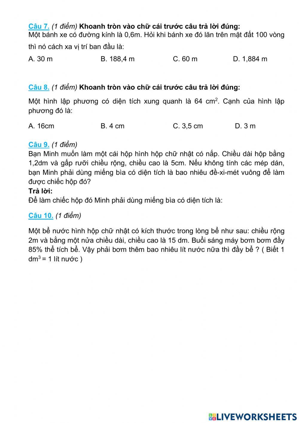 Kiểm tra Toán GK2 - số 5