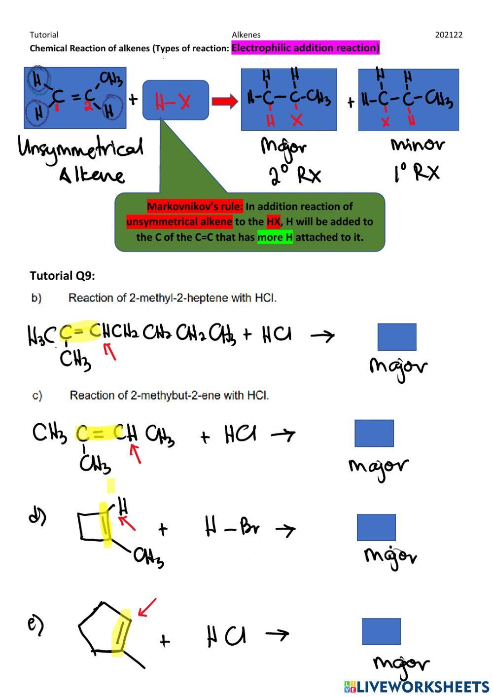 Tuto Q9: Reaction of alkenes Tuto Q9: Reaction of alkenes