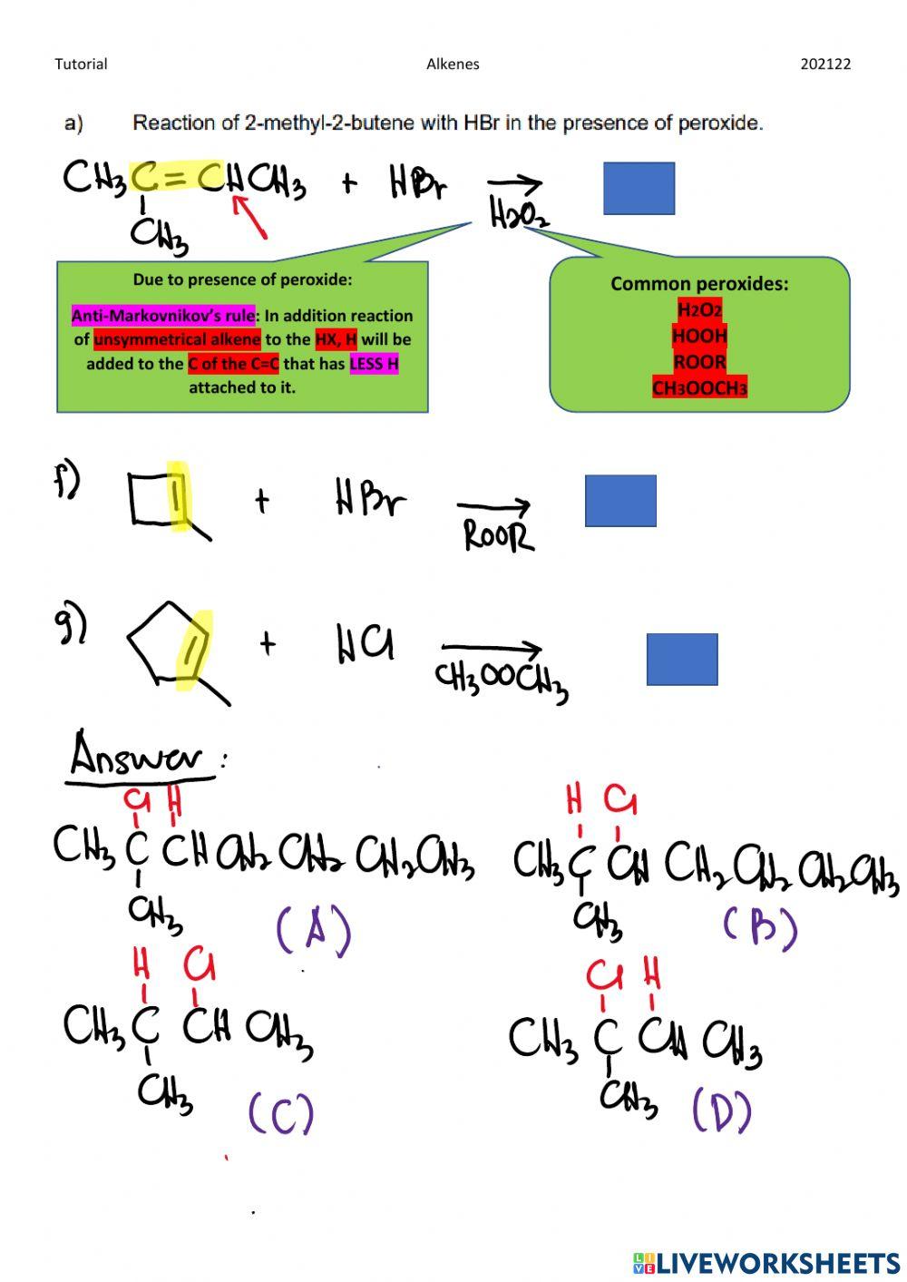 Tuto Q9: Reaction of alkenes Tuto Q9: Reaction of alkenes